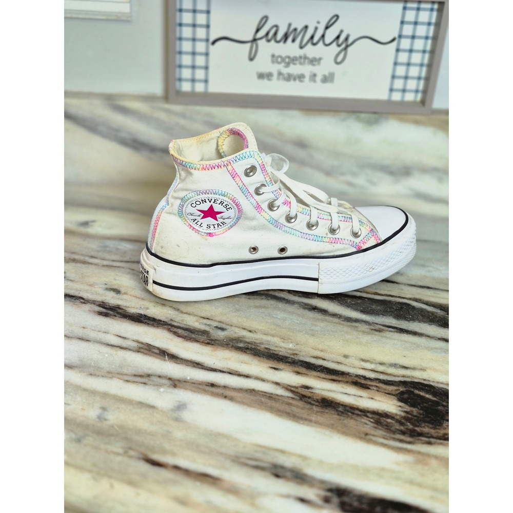 Converse Chuck Taylor All Star Platform White Rainbow Embroidery Women 7 Street - Picture 9 of 11